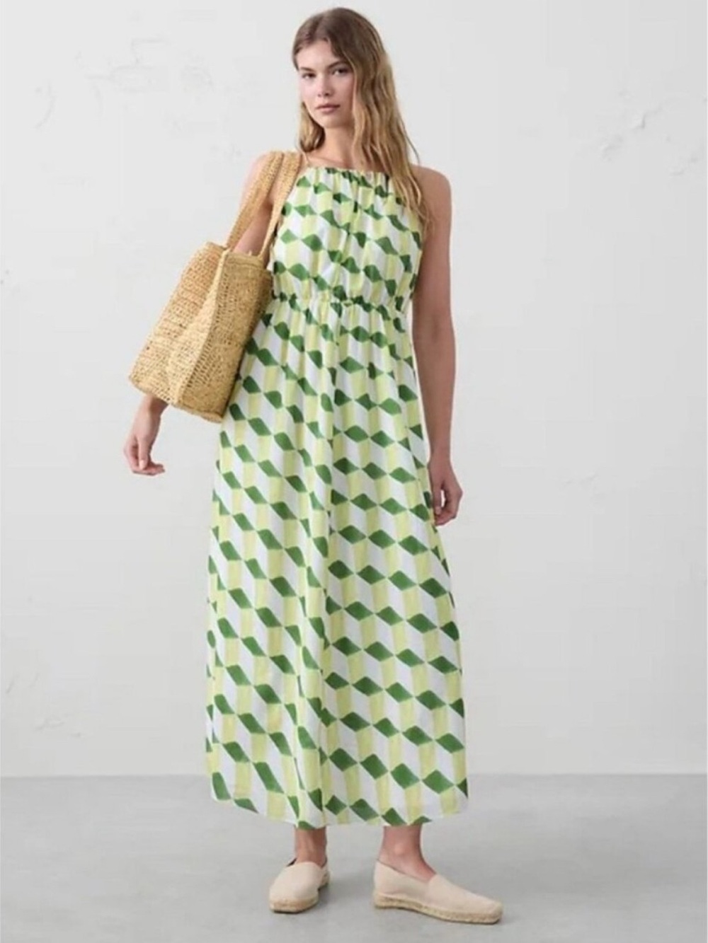 *NWT* Banana Republic Green Geometric Halter Maxi Dress